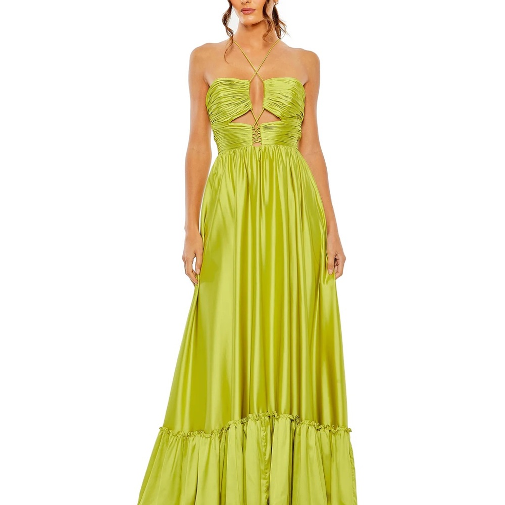 ISO Mac Duggal Chartreuse Lime Green formal Gown SIZE 2-6